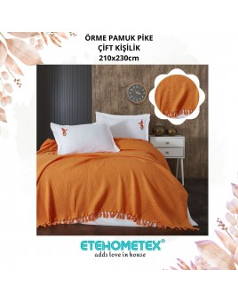 ETE HOMETEX SOFT ÖRME PAMUK PİKE ÇİFT KİŞİLİK 210X230cm TURUNCU 8696474231970
